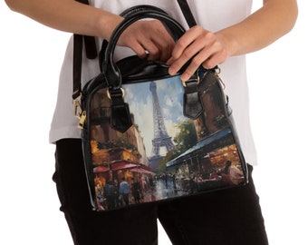 Eiffelturm Handtasche, französisch inspirierte Schultertasche, Geldbörse für Frankophile, französisches Reisetaschenbuch, Paris-Liebhaberzubehör, Paris-Reisetasche