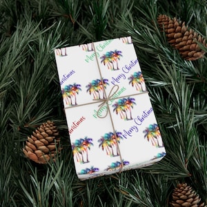 Carta da regalo con palme natalizie, carta da regalo ispirata alla costa, carta da regalo per le feste tropicali, carta da regalo per gli amanti della spiaggia