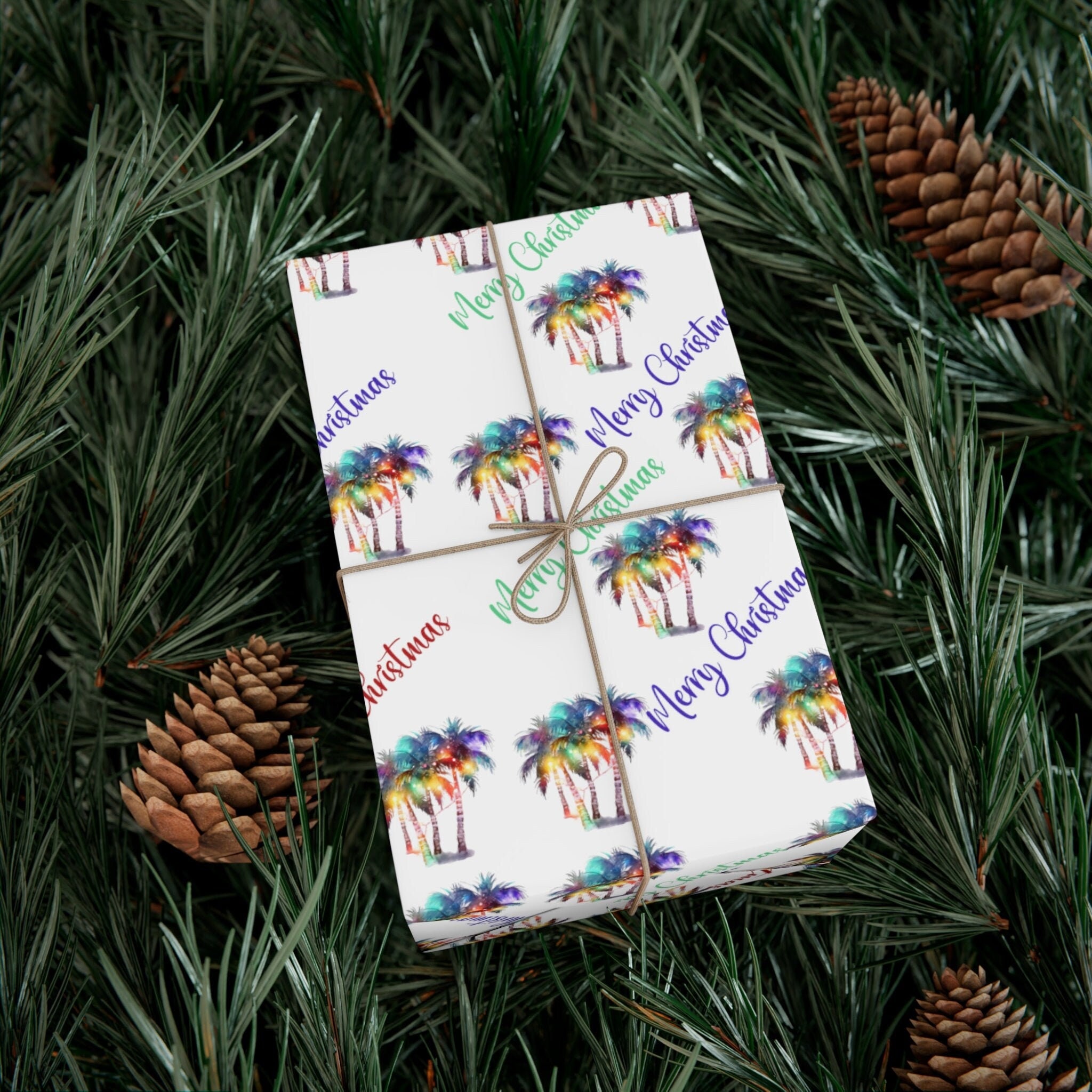 Festive Palm Tree Christmas Tree Luxury Gift Wrap, Tropical Thick Wrapping  Paper, Beach Lover Decor (12 foot x 30 inch roll)