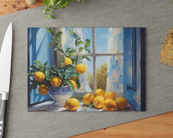Amalfi Lemon Tempered Glass Cutting Board: Italian Kitchen Decor