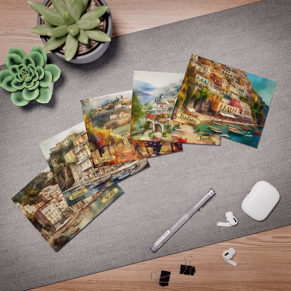 Cartes de voeux Côte amalfitaine, Cartes de correspondance italiennes, Papeterie souvenir de voyage en Italie, Cartes de correspondance italiennes pittoresques d'Amalfi, Cartes postales pour les amoureux de l'Italie