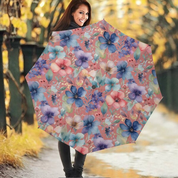 Pink Floral Umbrella for Flower Lover Umbrella for Spring Rain Gear for Stylish Mother in Law Gift for Gardener Parasol Floral Spring Gift