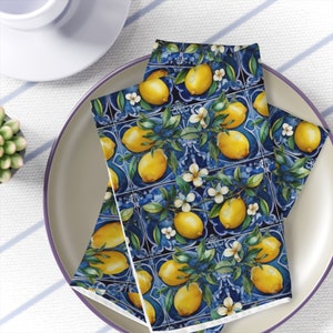 Blue Italian Napkins for Amalfi-Inspired Lemon Table Decor with Blue Tile and Yellow Dining Accents for Italian Table Mediterranean Linens