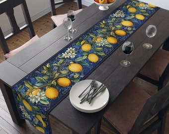 Lemon Table Runner for Amalfi Coast-Inspired Kitchen Decor with Blue and Lemon Italy-Themed Dining Accent Table Decor Gift for New Homeowner