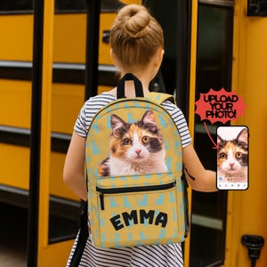 Custom Kitty Photo Backpack for Pet Lover Knapsack for Student Bag for Cat Owner Dog-Themed Personalized School Bookbag Custom Pet Photo