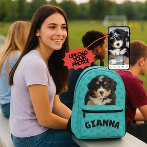 Custom Dog Photo Backpack for Pet Lover Knapsack for Student Bag for Cat Owner Dog-Themed Personalized School Bookbag with Cat or Dog Photo