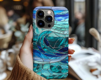 Ocean Waves Mosaic MagSafe Phone Case: Stained Glass Effect