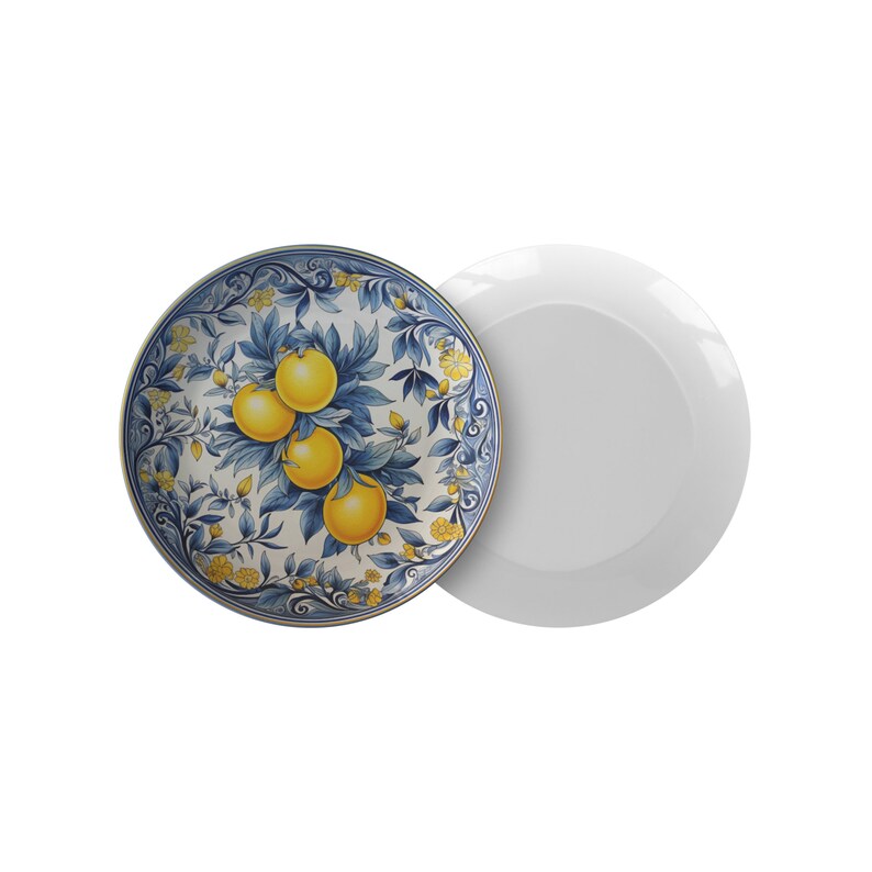 Italian Dinnerware, Durable Italian Style Dinner Plates, Blue and Lemon