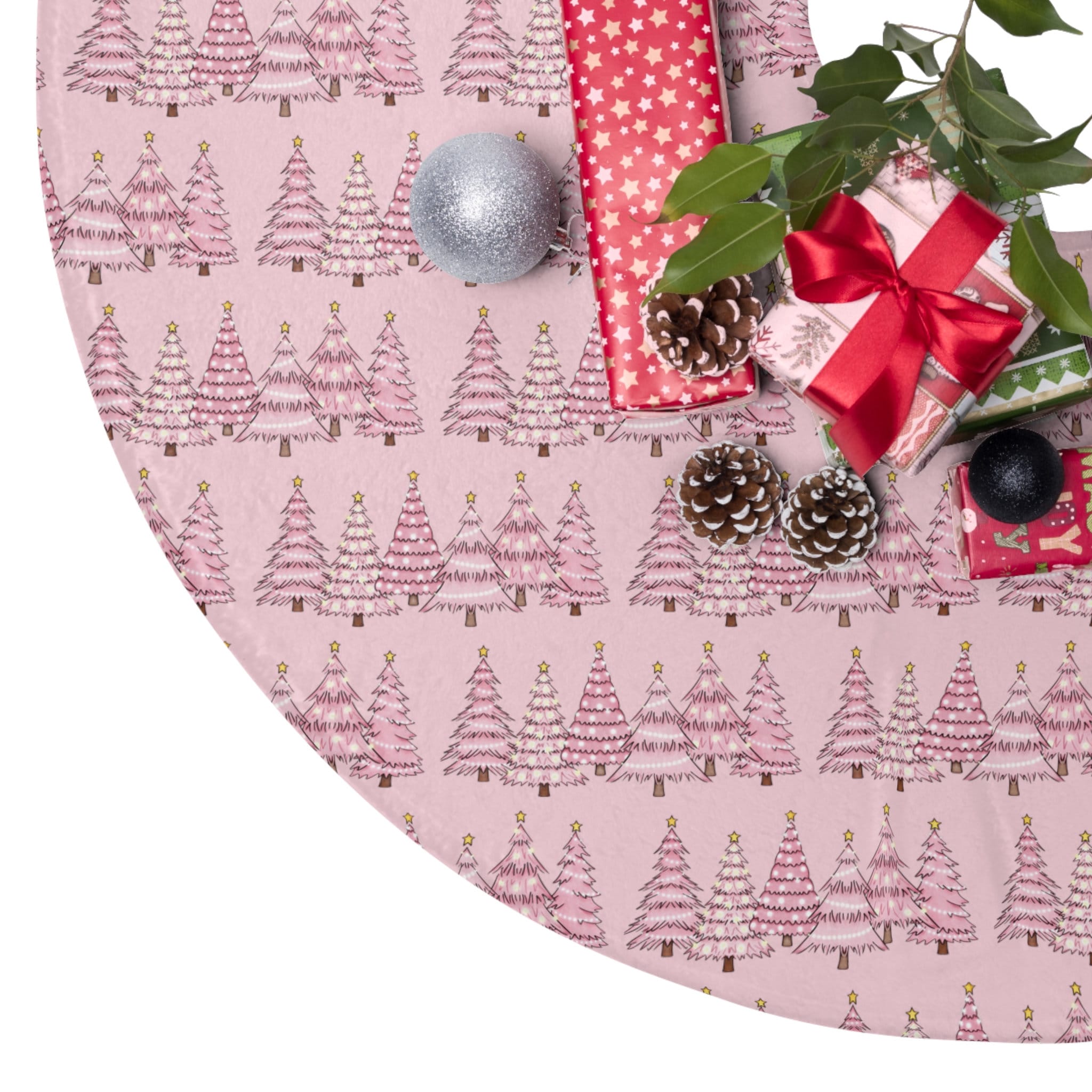 Cute Pastel Christmas Trees Pink Wrapping Paper, Thick Gift Wrap