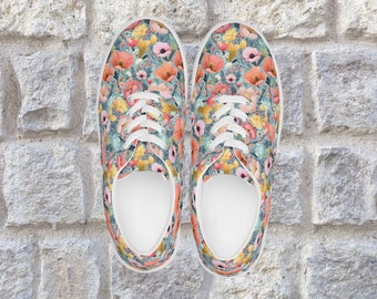 Spring Sneakers for Vacation Walking Shoes for Flower Lover Canvas Shoes for Comfortable Floral Walking Sneakers for Gardener Floral Shoes