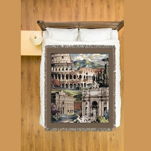 Custom Rome Woven Blanket for Italy Traveler Gift from Italian Vacation Trip to Europe with Italy Sightseeing Popular Rome Attractions