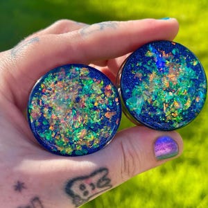 Dark Blue Iridescent Glitter Ear Plugs Gauges