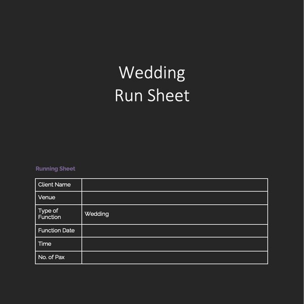 Wedding Run Sheet Etsy Canada