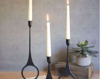 Set of 3 Cast Iron Taper Candle Holders with Ring Detail