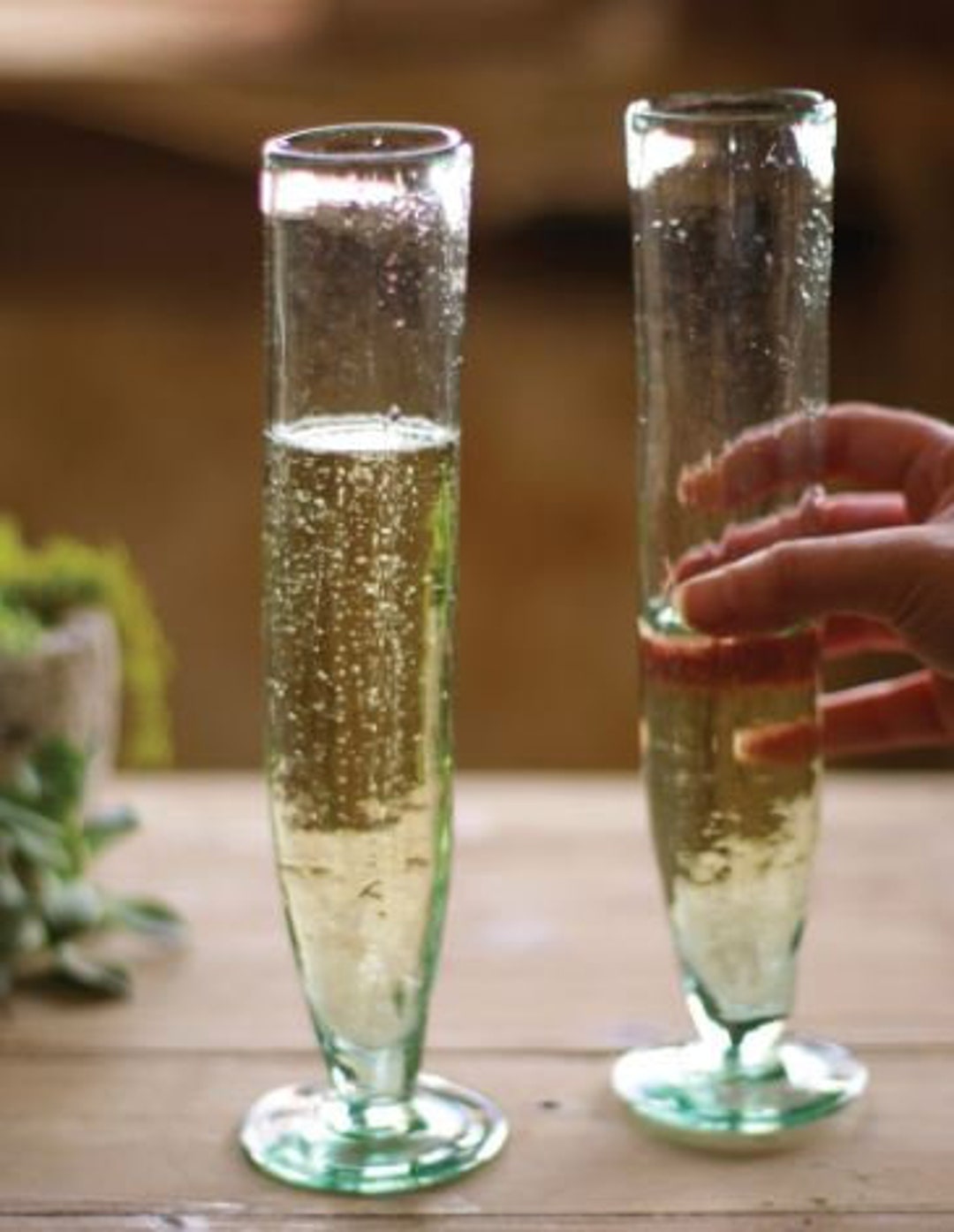 Handblown Tall Recycled Champagne Flute, set of 6