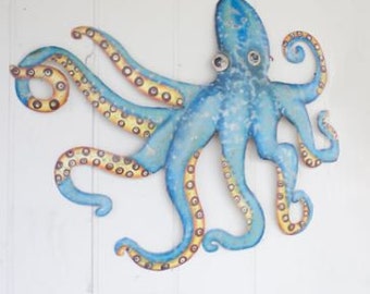 Hand-Hammered Recycled Metal Octopus Wall Hanging