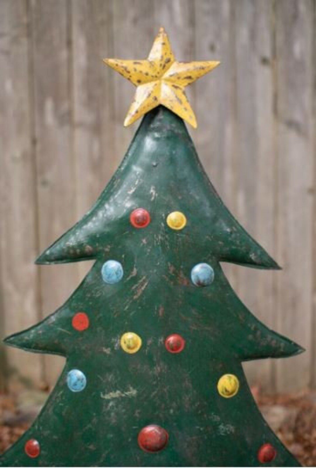 Set of 2 Handhammered Metal Christmas Tree Yard Stakes Etsy