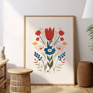 Scandinavian Floral Print, Wildflower Folk Art, Danish Pastel Decor (Digital Download)