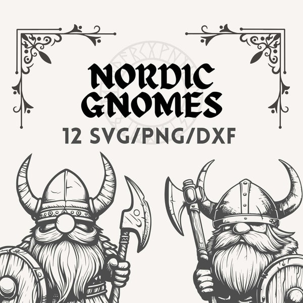 Nordic Gnome Vikings SVG Bundle, 12 SVG Cricut Viking Gnomes for Instant Download Commercial Use, Cut files for Laser Engraving Cricut PNG