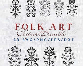 Folk Art Wildflower SVG Bundle, Scandinavian Clipart, Swedish Folkart Floral Stem PNG Botanical DYI plans furniture Stencil, Rub on Transfer