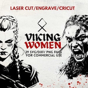 Viking Women Warrior SVG-bundel voor lasersnijden, graveren en Cricut. Perfecte vrouwelijke Noorse ontwerpen voor tatoeages, sublimaties en knutselwerk
