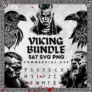 Ultimate Viking SVG PNG Bundle : 567 fichiers vectoriels pour découpe laser, Cricut, travaux manuels, tatouages, etc. Dieux scandinaves, noeuds celtiques, usage commercial