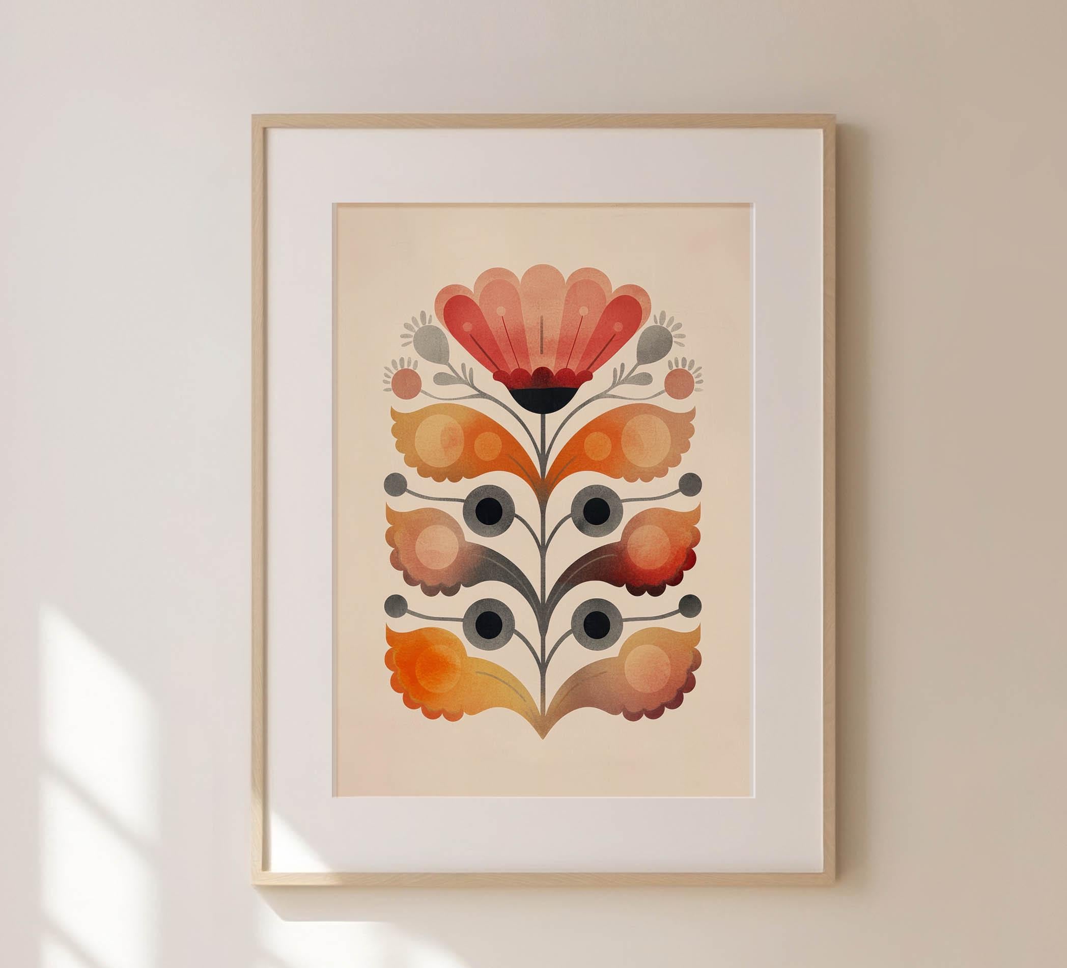 Modern Scandinavian Folk Art Wall Art. Japandi Poster Art. Mid