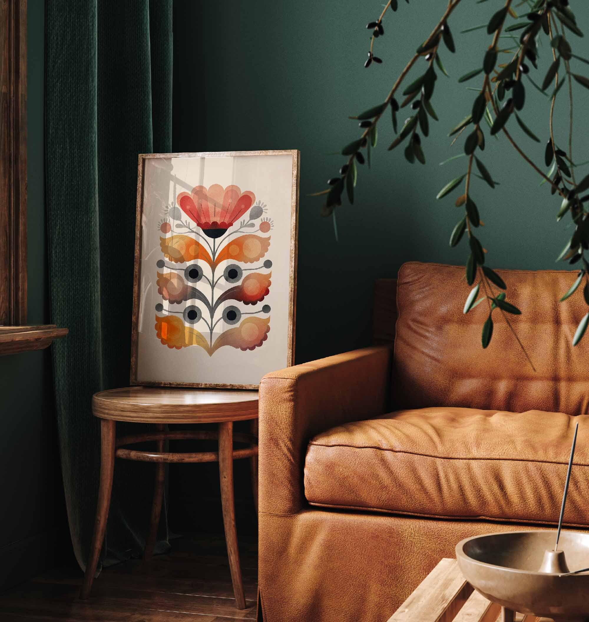 Modern Scandinavian Folk Art Wall Art. Japandi Poster Art. Mid