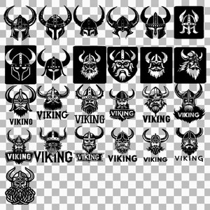 May include: A set of 24 black and white vector illustrations of Viking helmets and heads. The illustrations are in a variety of styles, including cartoon, realistic, and stylized. Some of the illustrations include the word "Viking" in a bold font.