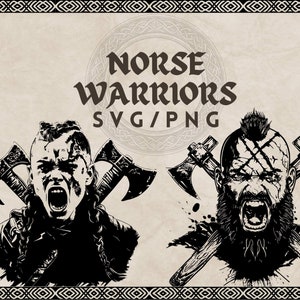 Viking Warrior SVG PNG Lot de 4 fichiers scandinaves. Parfait pour la découpe laser, la conception de tatouages, la découpe Cricut, l'impression et la création d'objets créatifs - Usage commercial