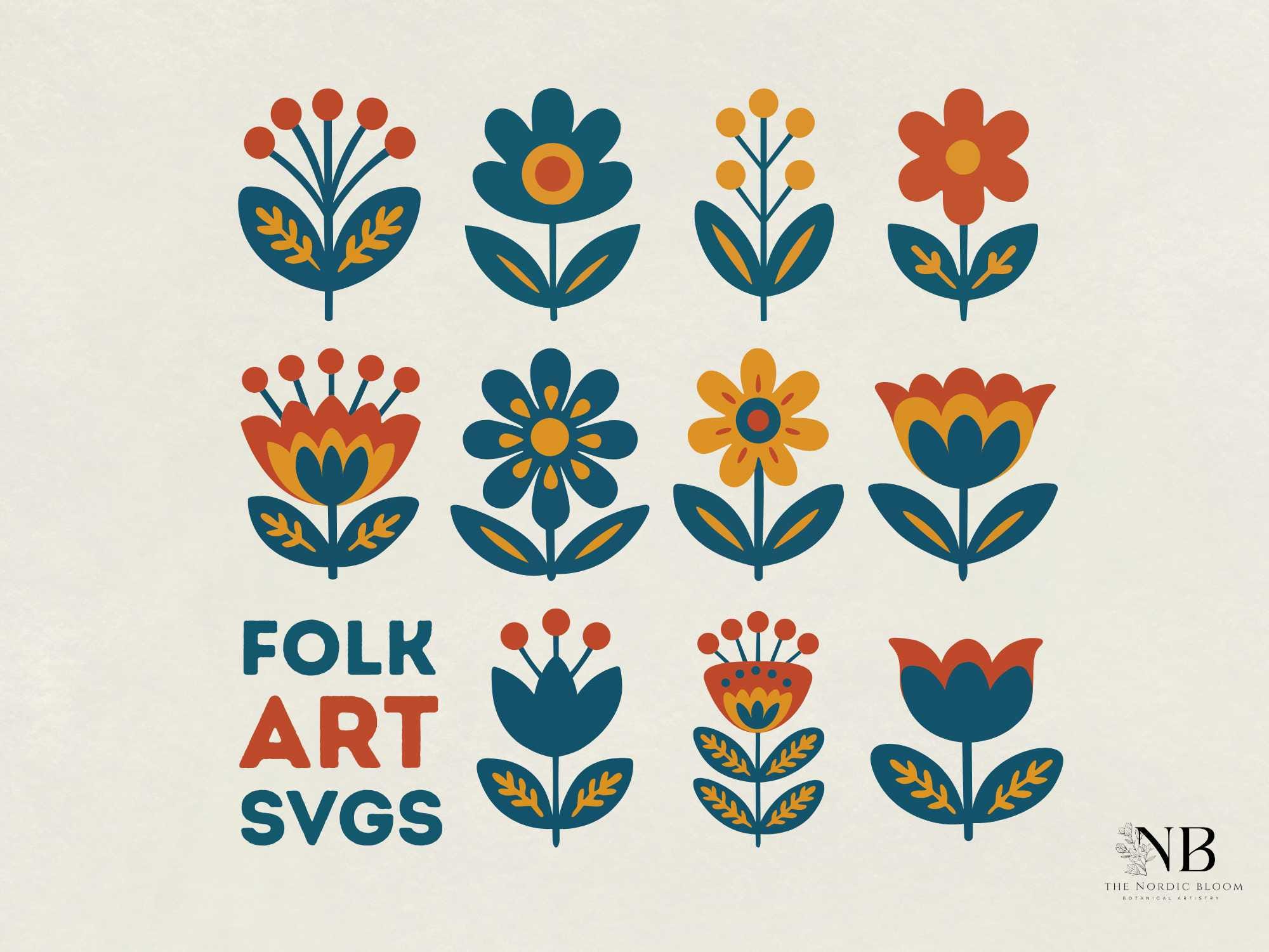 Scandinavian Folk Art SVG Bundle. Nordic Vector Files of Colorful
