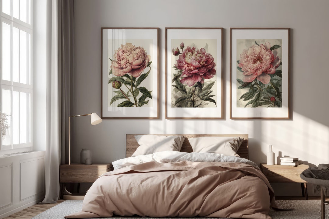 Pink Peonies Botanical Art Print Set of 3 (digital Download) - Etsy
