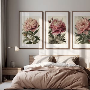 Pink Peony Wall Art Set Of 3,  Blush Pink Wall Art, Peonies Printable Art, Botanical Wall Art, Digital Download PRINTABLE Floral Prints