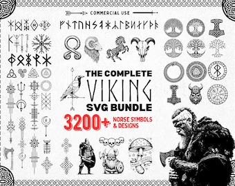Complete Viking SVG PNG Bundle 3000 Files for Laser Cutting, Cricut, Crafting & Tattoos, Norse Gods, Runes, Celtic Knots, Commercial Use