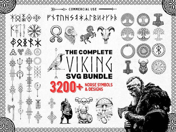 Complete Viking SVG PNG Bundle 3000 Files for Laser Cutting, Cricut, Crafting & Tattoos, Norse Gods, Runes, Celtic Knots, Commercial Use
