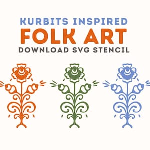 Stencil SVG Folk Art, decorativo nordico e modernismo scandinavo ispirato al design svedese Kurbits. Da usare su mobili o come decorazione da parete.