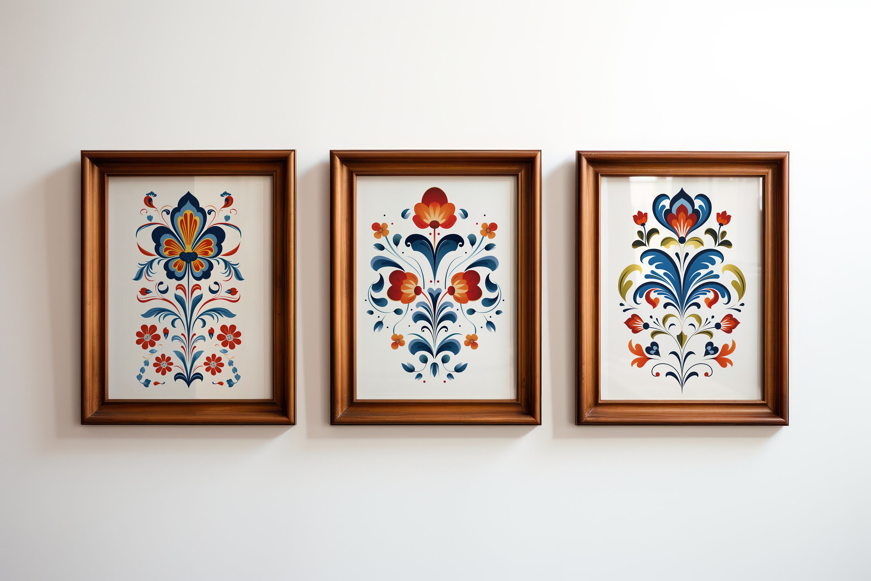 Scandinavian Folk Art Floral Wall Art Print Set of 3, Japandi Floral ...