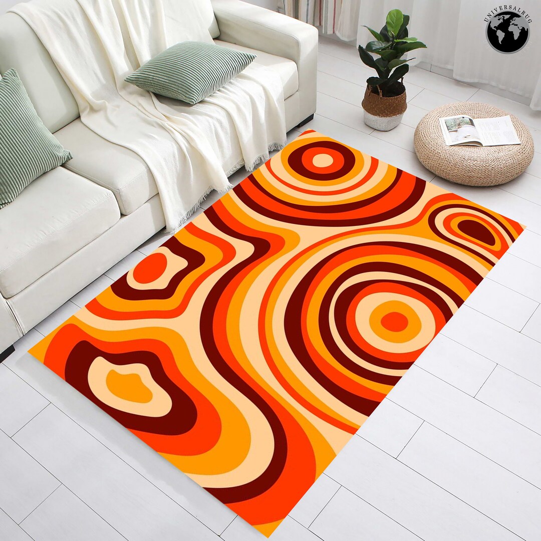 Groovy 70s Rug, Orange Retro Rug, Groovy Rug, Wavy Trippy Rug ...