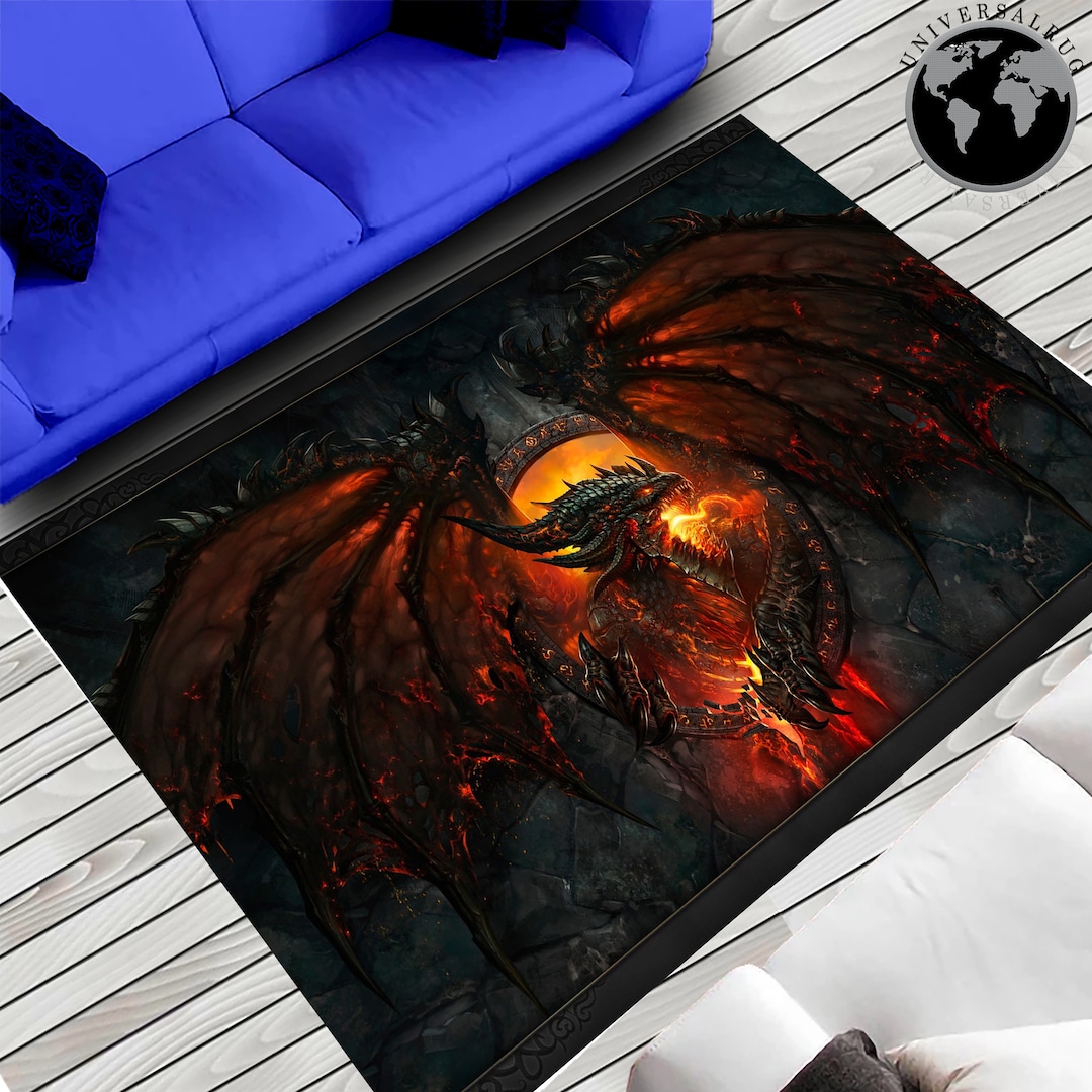5x6 Area Rug - Fiery Giant Dragon Area Rugs For Kitchen, Lava