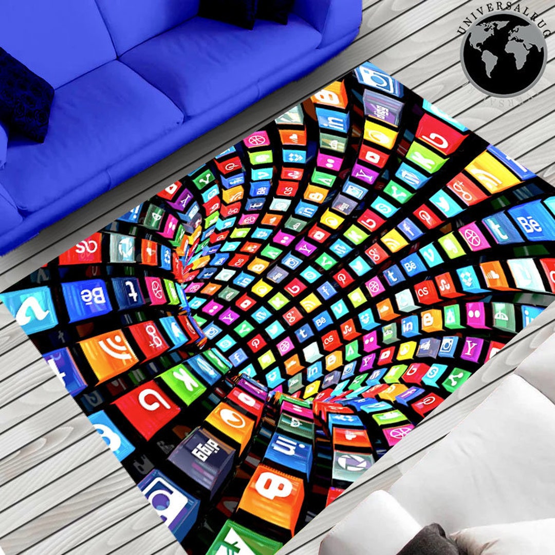 Social Media Decor Rug, Influencer Gifts Rug, Influencer Home Decor Rug, Colorful Rug, Modern