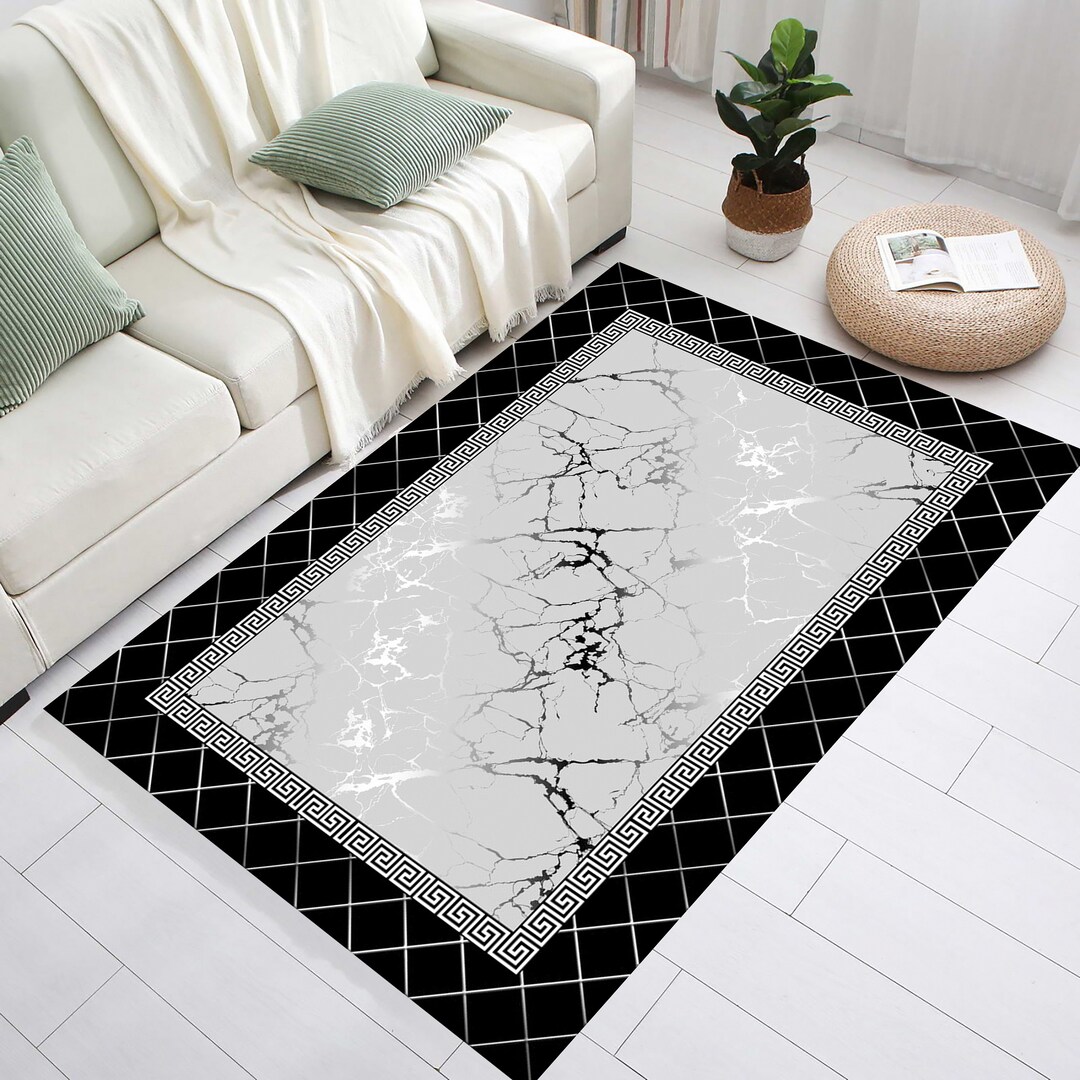 Black Marble Rug, Marble Pattern Rug, Green Key Rug, Marble Rug ...
