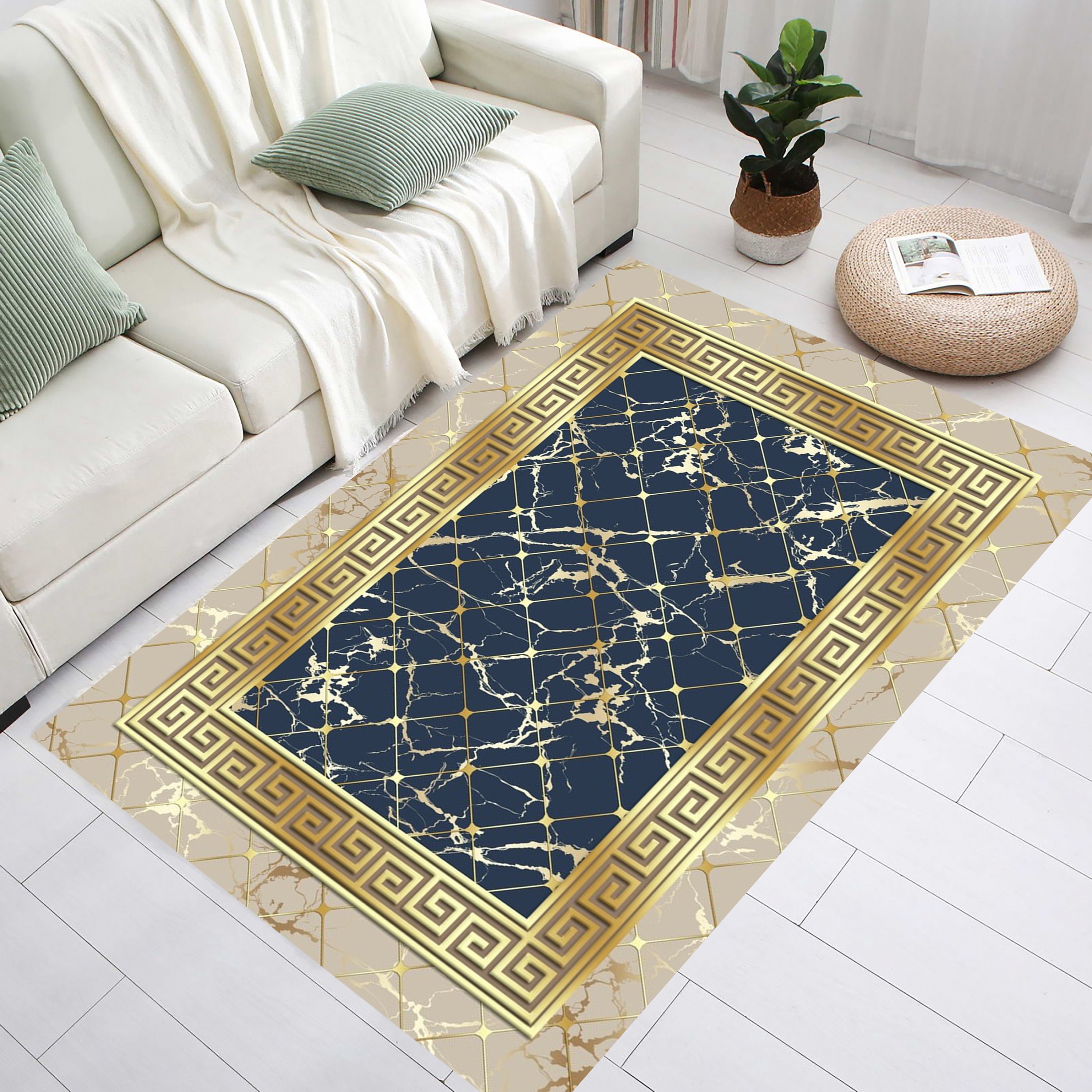 Buy Blue and Gold Ancient Greek Wave Rug Greek Mythology Modern