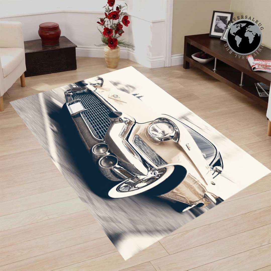 Vintage Car Rug, Classic Car Rug, Classic Garage Rug, Gift for Garage