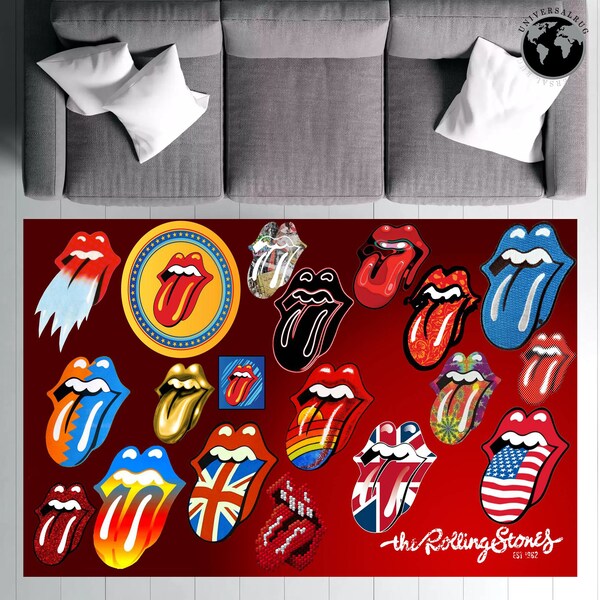 Rolling Stones Rug,The Rolling Stones Lips Tongue Logo Rug,Rolling Stones Decor,Rock and Roll Gifts,Music  Rug, Music Room, Rock Legends Rug