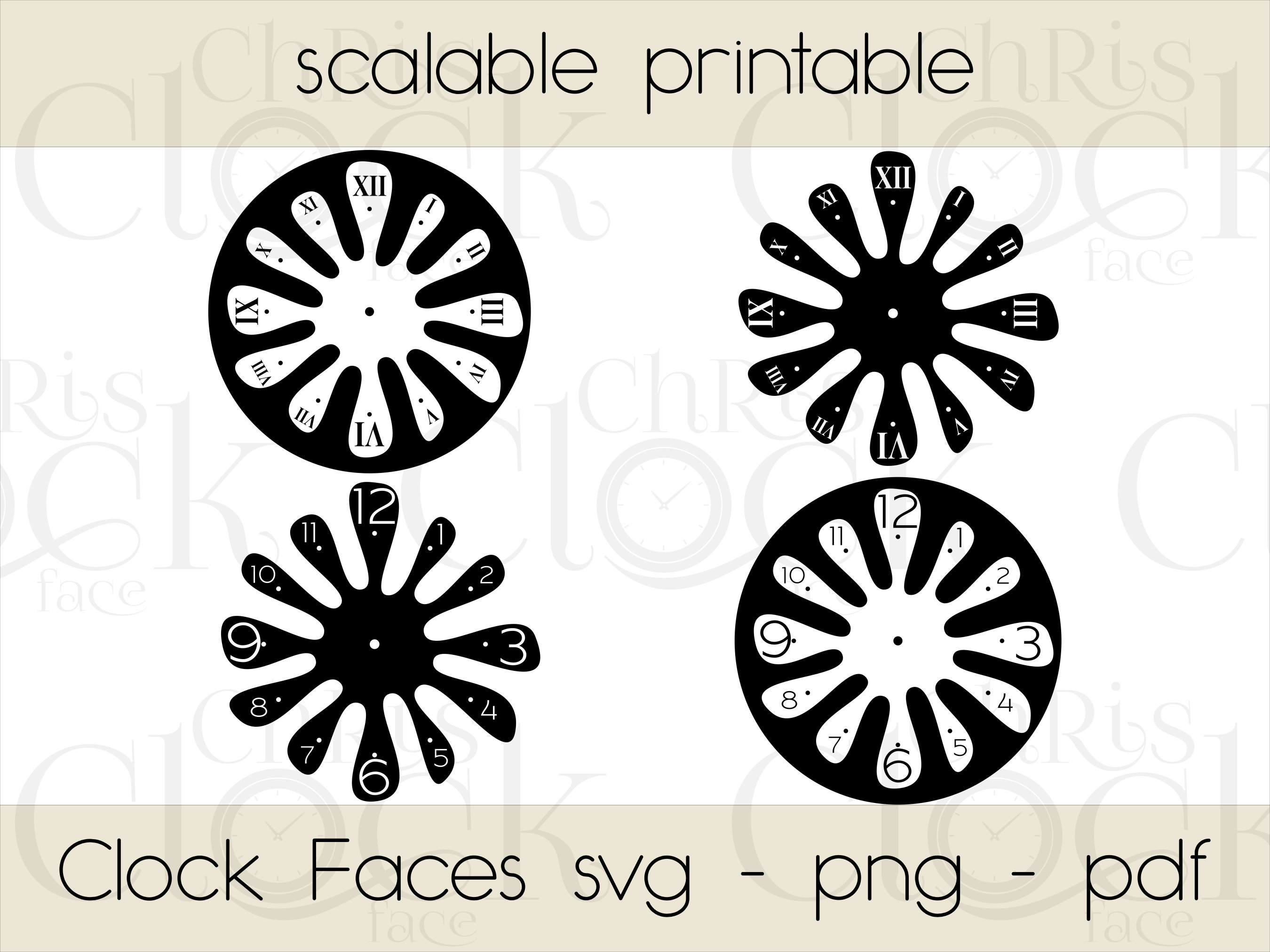 Clock Face SVG PNG PDF in 4 Different Versions Printable Scalable - Etsy