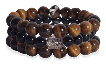 Rabela Beads Bracelet Tiger and Onyx stone Pack of 3 Bracelet for Boys and girls