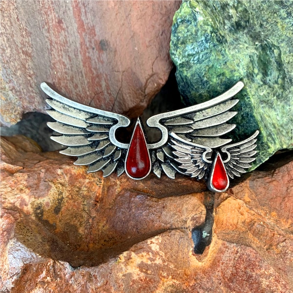 Two Winged Blood drop pins / badges