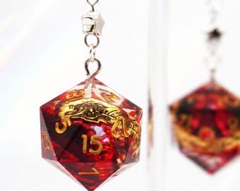 The One Ring Red | Sharp Resin Polyhedral Dice Earrings | Fantasy Elegant Autumn Dangle Jewelry | Dice Gift for DnD, Fantasy and LOTR Fans