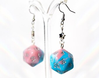 Cotton Candy Dice Earrings | DnD Polyhedral Dangle Earrings | RPG Gamer Jewelry | Geeky Gift for Dungeon Masters