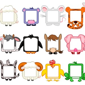Set of square animal like frames.  Cartoon avatar for UI games. Empty animal frame for your kids decor, print or stickers